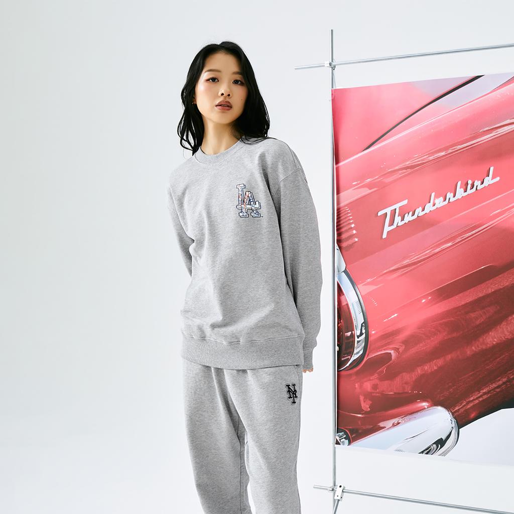 New MLB Los Angeles Dodgers Basic Collection 24FW Crewneck Sweatshirt Unisex Heather Gray 3AMTB1344-07MGS