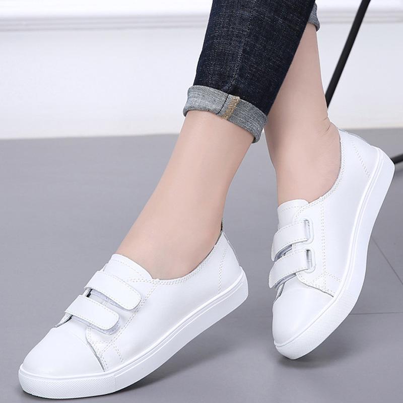 Spring Women Flats Ladies Slip On Ballet Flats Female Loafers Leather Shoes Women Casual Boat Shoes White Black Sneakers WSH3573