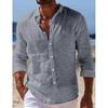 Men Solid Black Linen Long Sleeve Lapel Casual Shirt
