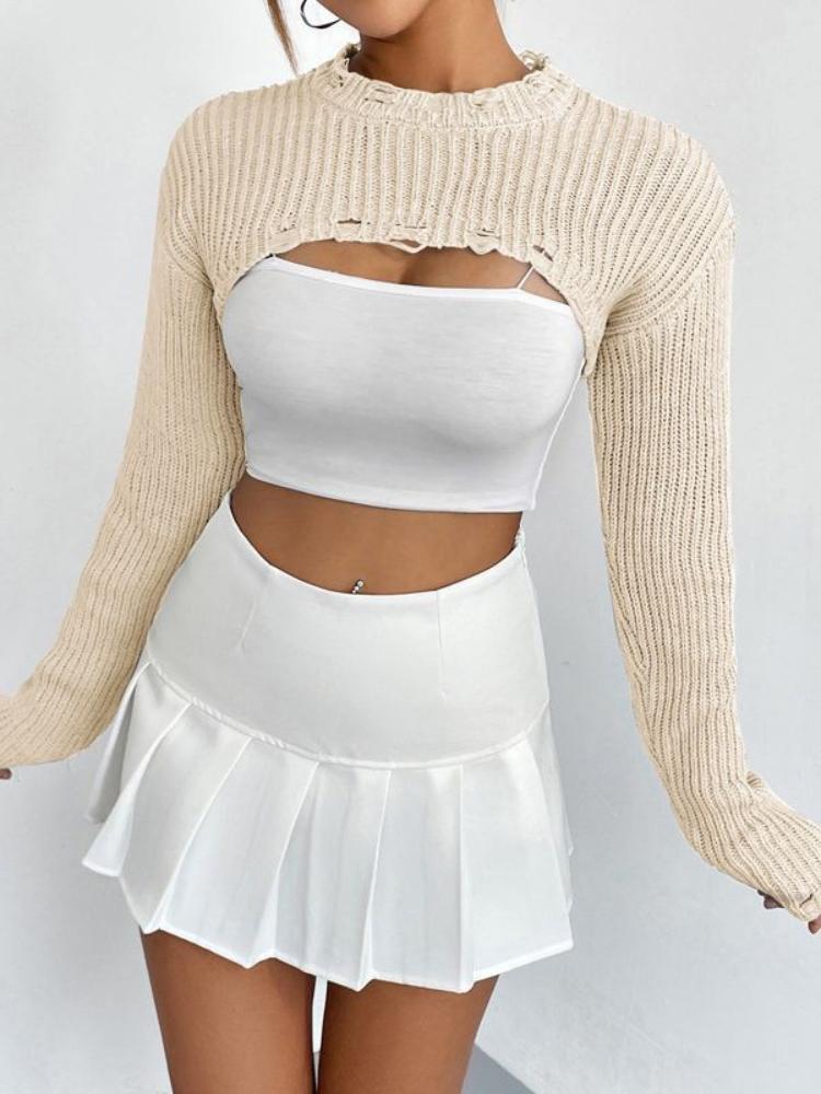 Knitted top with pullover for women, ultra short outer and sexy half cut top