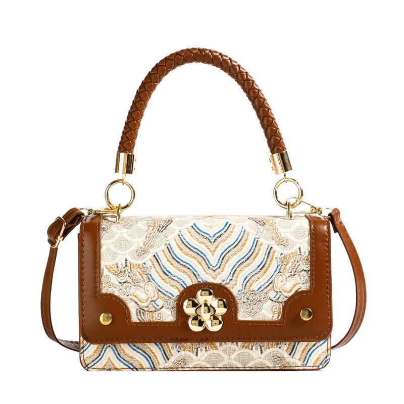 Ielgy Retro Simple Handbag Fashionable All-Match Stitching Messenger Small Square Bag