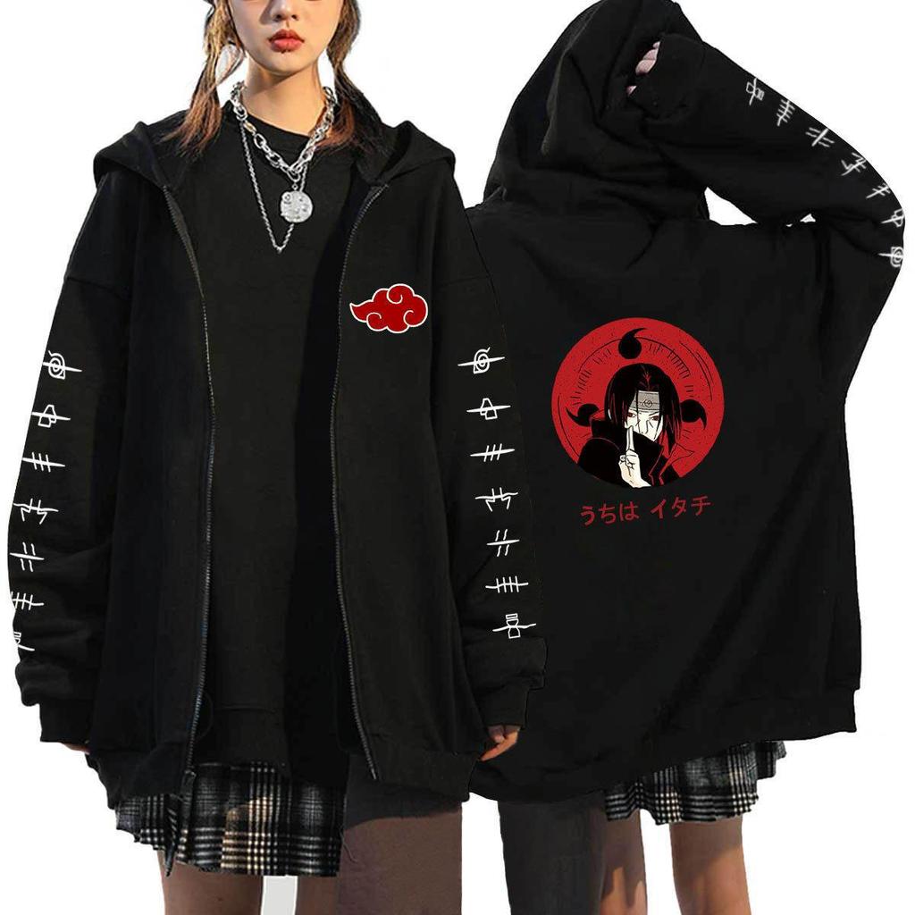 Naruto Men's Cardigan Hooded Sweatshirt Uchiha Itachi Anime Men Women Streetwear Harajuku Akatsuki Hoodies Sweatshirt Clothes