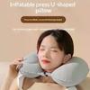 Flocking Inflatable Portable Neck Pillow That Can Be Stored And Self Filled Suitable For Outdoor Travel Business Trips Camping