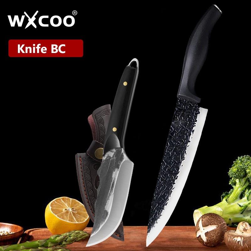 WXCOO Chef Butcher Boning Knife Handmade Forged Stainless Steel Fruit Meat Cleaver Utility Cutting Tool Kitchen Knife