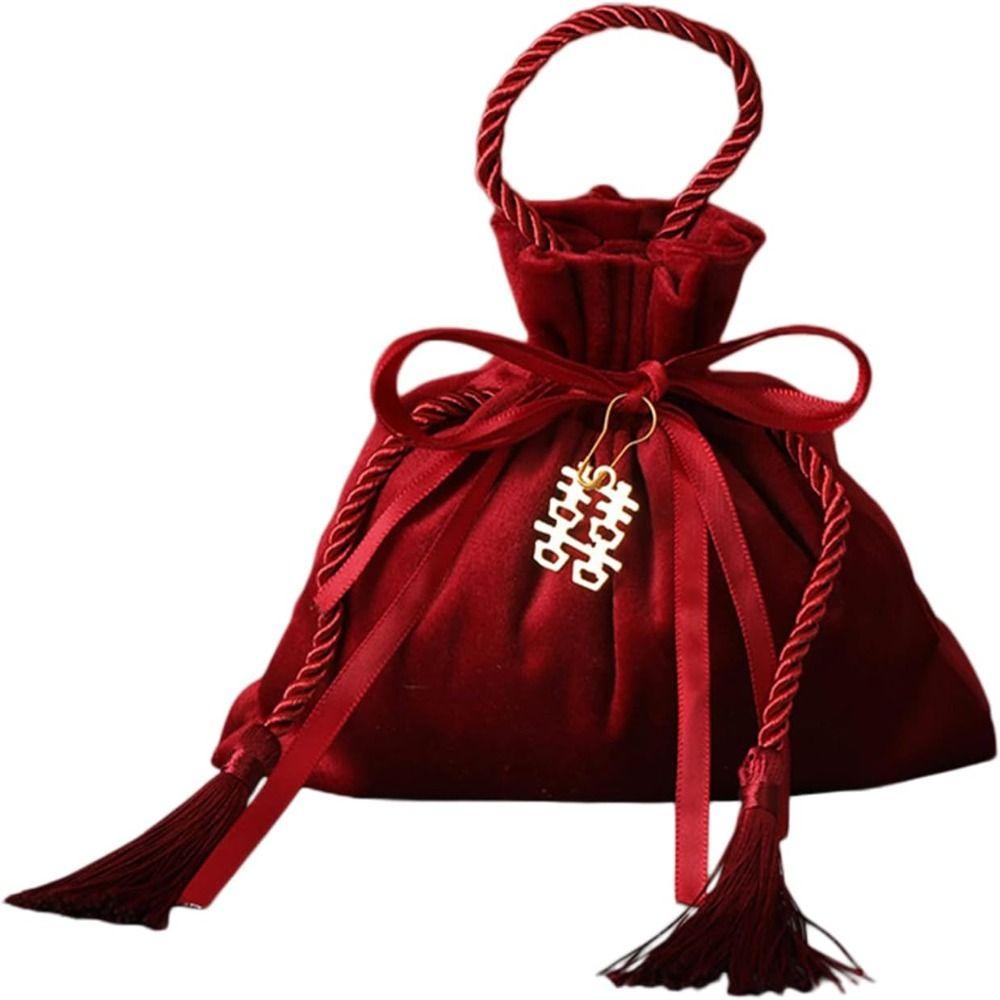 

Wine Red Flannel Gift Bag Non-woven Fabrics Chinese Traditional Wedding Gift Bag Decoration B