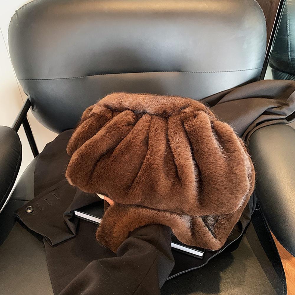 Single Shoulder Bag Comfortable Imitati Mink Fur Bag Pleated Bag Plush For Evening Out Shopping Casual Outings