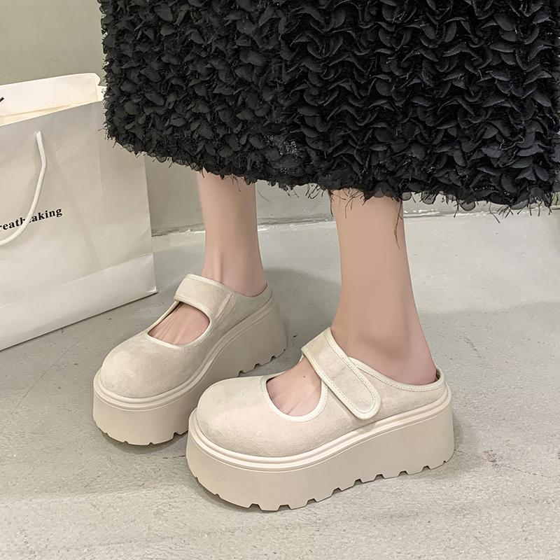 Spring New hoes Women Fashion Round Head Shallow Mouth Line with Waterproof Platform Wear-resistant Single Shoes