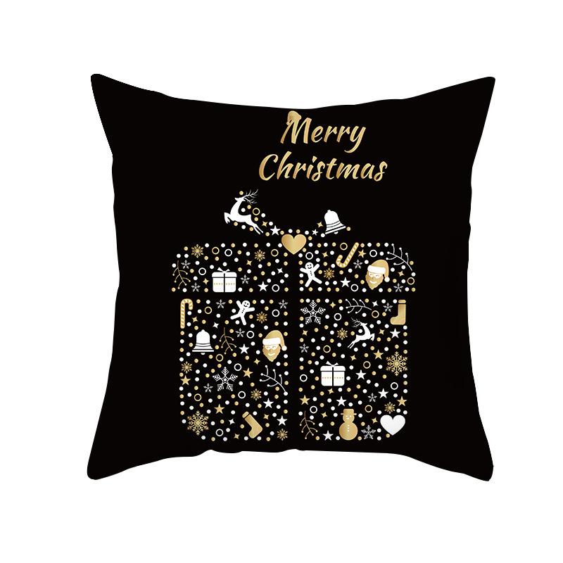 Christmas Pillow Case Black Gold Series Wish Peach Skin Printed Home Pillow Sofa Cushion