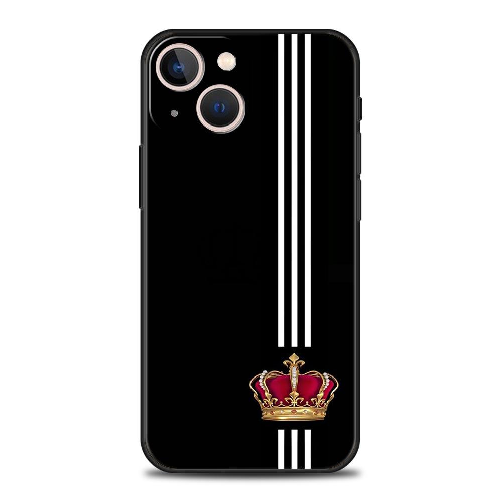 Phone Case For Apple iPhone 11 15 14 Pro MAX 12 13 7 8 Plus X XR XS MAX SE Cover Funda Couple Style Cartoon Crown King Queen