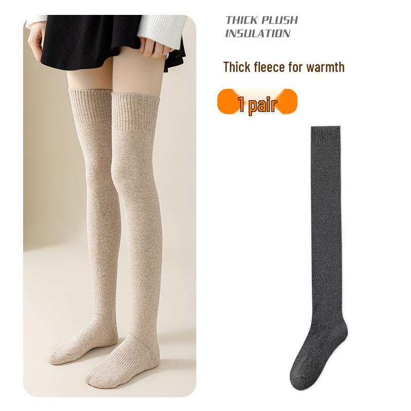 

Winter Velvet Thickened Thigh-High Terry Cloth Socks, Over-the-Knee JK Style Warm Solid Color Cotton Socks. 36-41 темно-серого