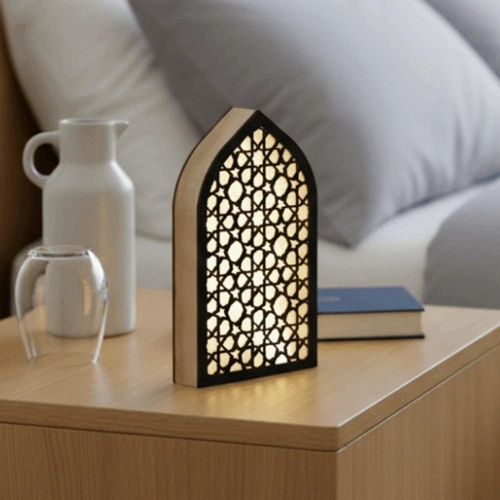 LED Eid Desktop Ornament Creative Eid Wooden Decoration Handmade Night Light Ornament  Banquet