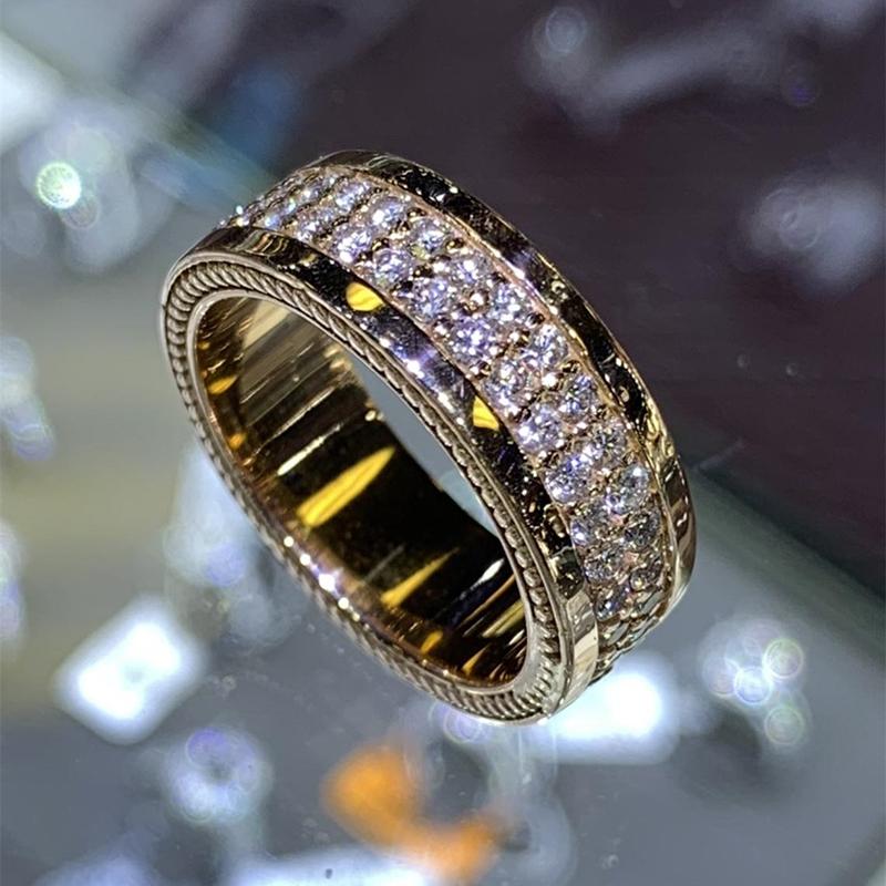 Huitan Luxury Gold Color Women Wedding Ring Full Micro Paved Shiny CZ Stone Eternity Promise Rings Fashion Engagement Jewelry