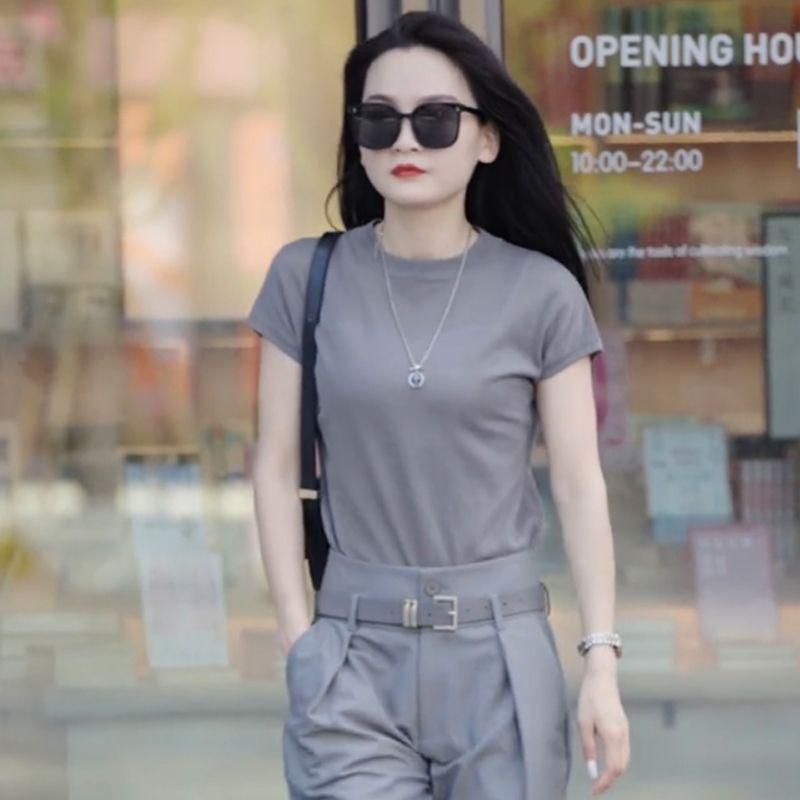 

Gray Spring/Summer High Waist Slim Looking Casual Long Pants Suit Gray single top(All yards) S [40.00 kg-47.50 kg]]