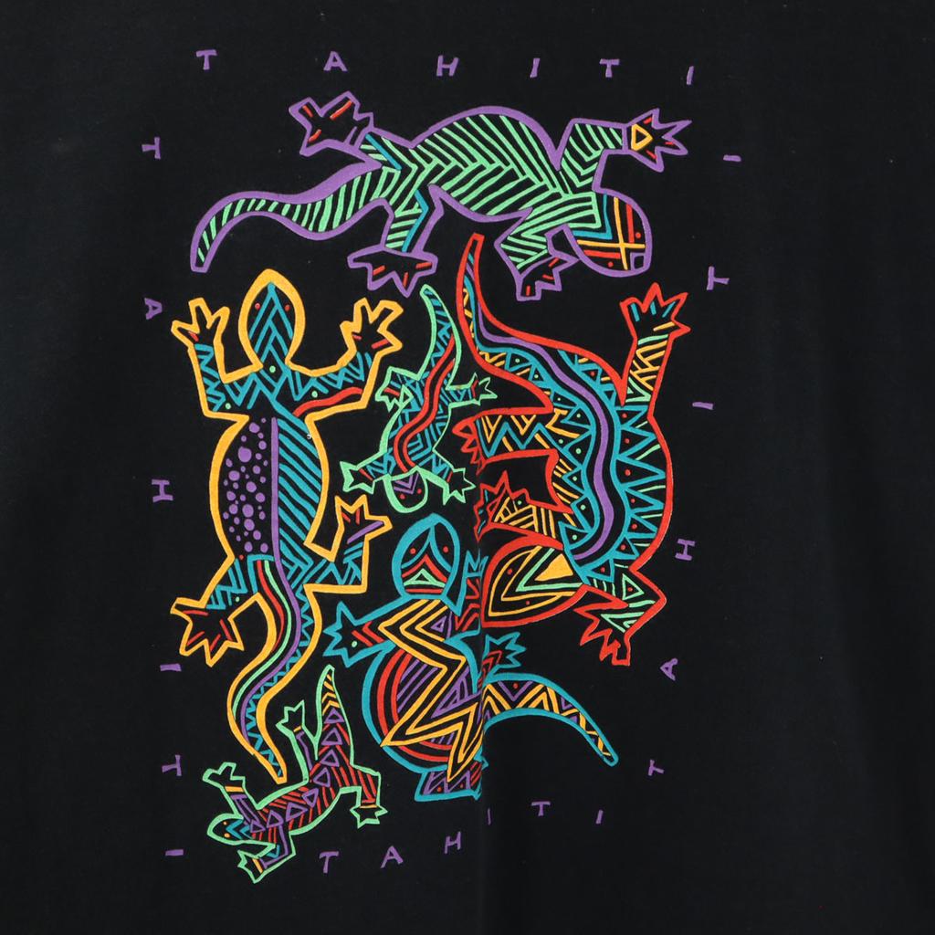 EOH HAWAII 90-talls Laget i USA Gammelt TAHITI-trykk Kortarmet T-skjorte reptiler Herre Brukt