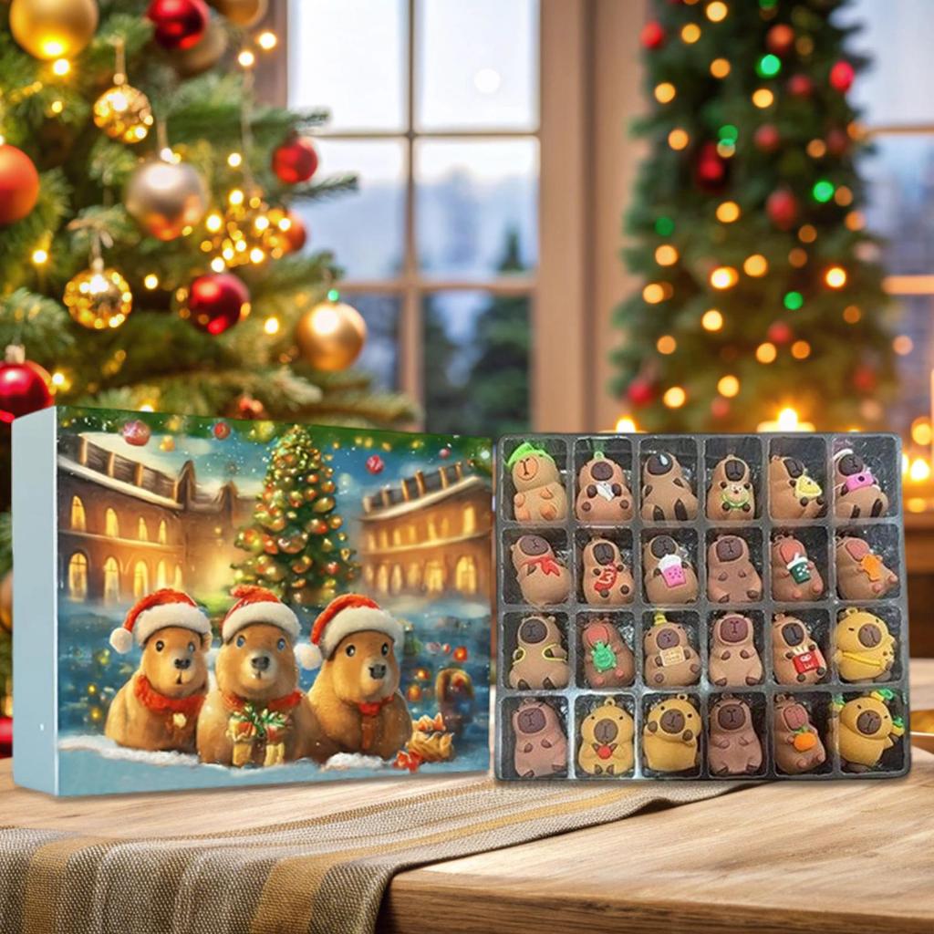 Capybara Advent Christmas 24 Days Cute 3D Capybara Toy Decor Animal Countdown Calendar for Home Desktop Bookshelf TV Cabinet