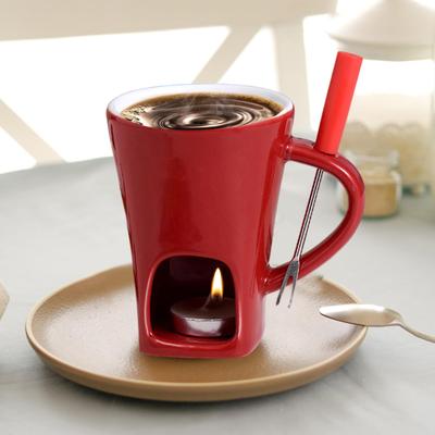Mini Set Mug à Fondue au Chocolat avec Fourchette et Bougie Pots à Fondue Fromage Glace Kit Fondue Maker Petite Tasse Chauffante pour Fondre le Beurre