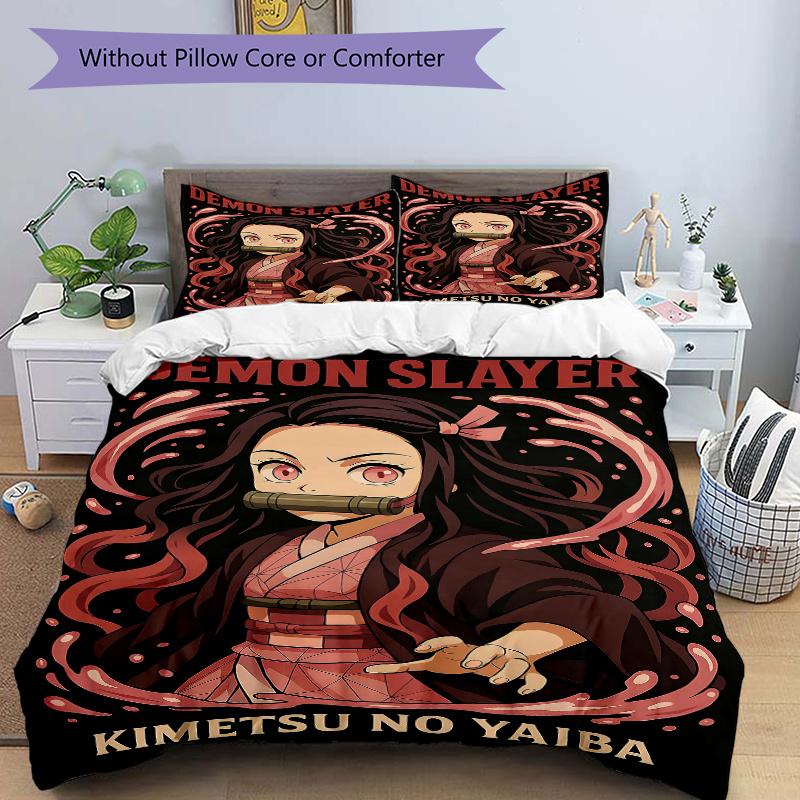 

3pcs Kimetsu no Yaiba Printed Quilt Set - Soft and Comfortable Quilt Cover for Bedroom, Guest Room and Dormitory Decorative Bedding Set 1 Du 135cm*200cm