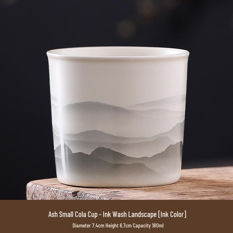 Cross-Border Ceramic Ash Ink Wash Landscape Tea Cup - Custom Logo
