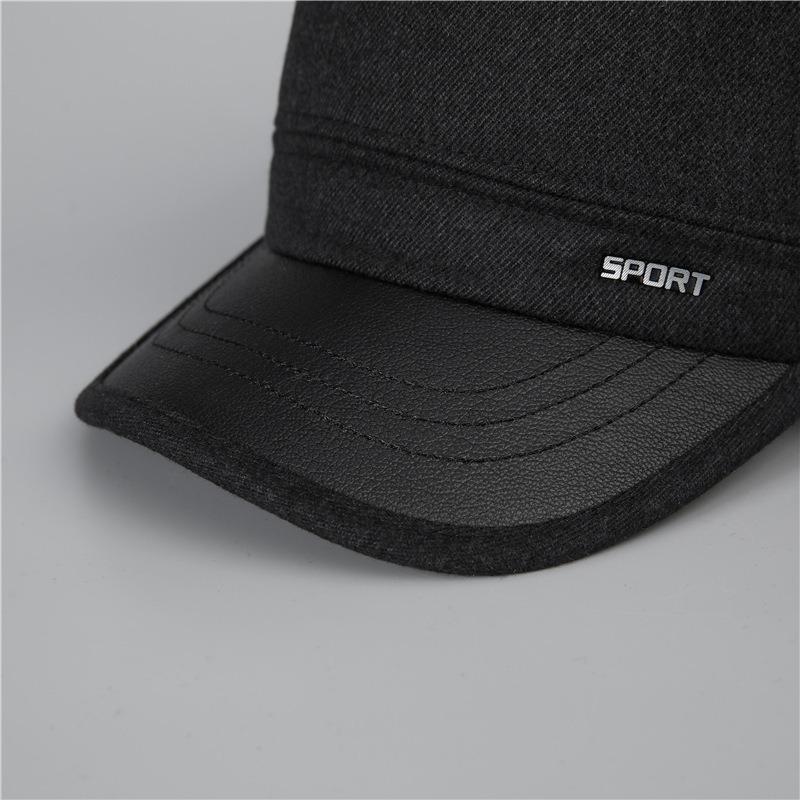 Hat Men's Flat Top Hat Autumn and Winter Outdoor Warm Ear Protector Thickened Woolen Hat Casual Baseball Cap