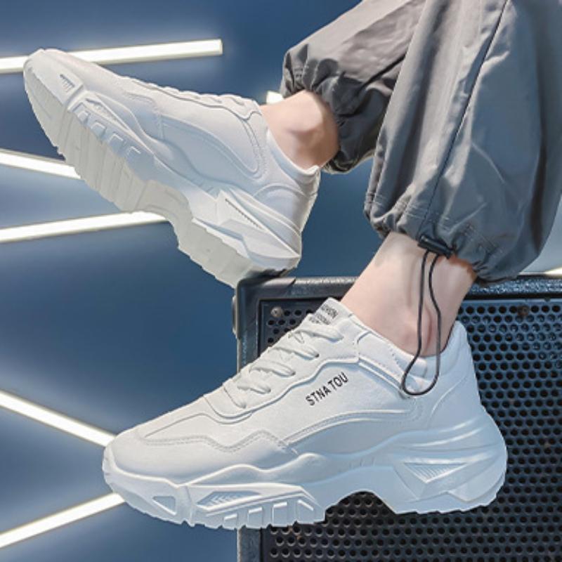 Fashion Men's Sneakers Male Running Sports Shoes PU Leather White Tennis Shoes for Men Lace Up Platform Vulcanized Shoes Tenis Masculino