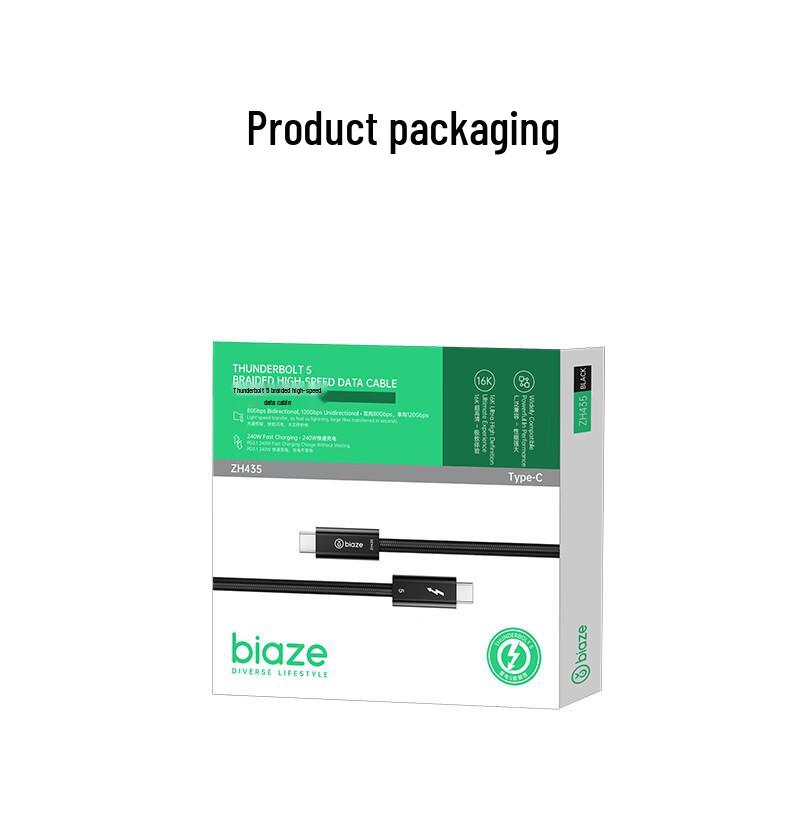 Biazi Thunderbolt 5 Type-C Cable, 120Gbps, 16K Video, 240W Fast Charging