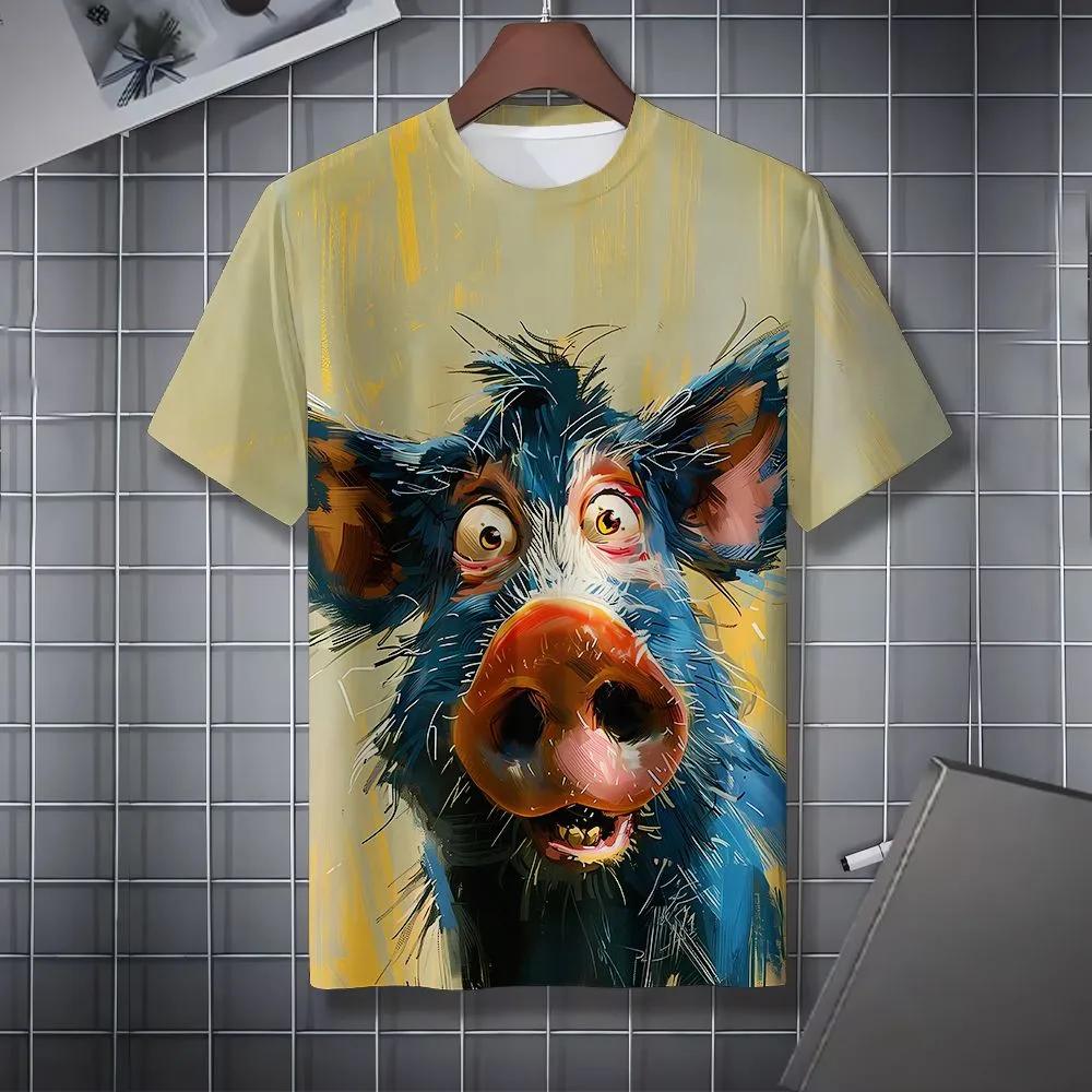 Short Sleeve Cartoon Print T-Shirt Casual Weekend Wear Crew Neck Men and Teens Vacation Resorts Spring/Summer/Fall