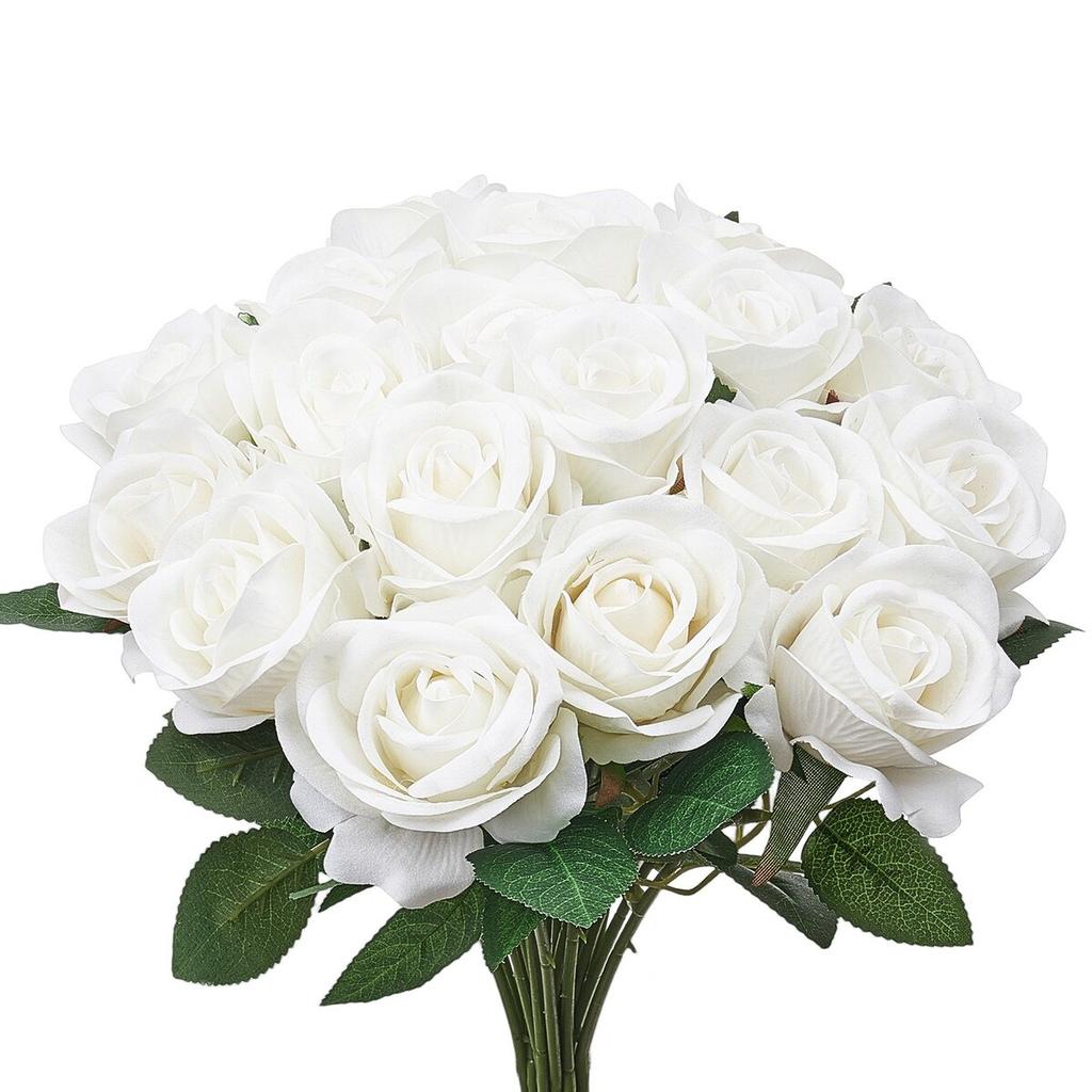 120 Pcs White Roses Artificial Flowers Realistic Bouquet Xmas Home Decor
