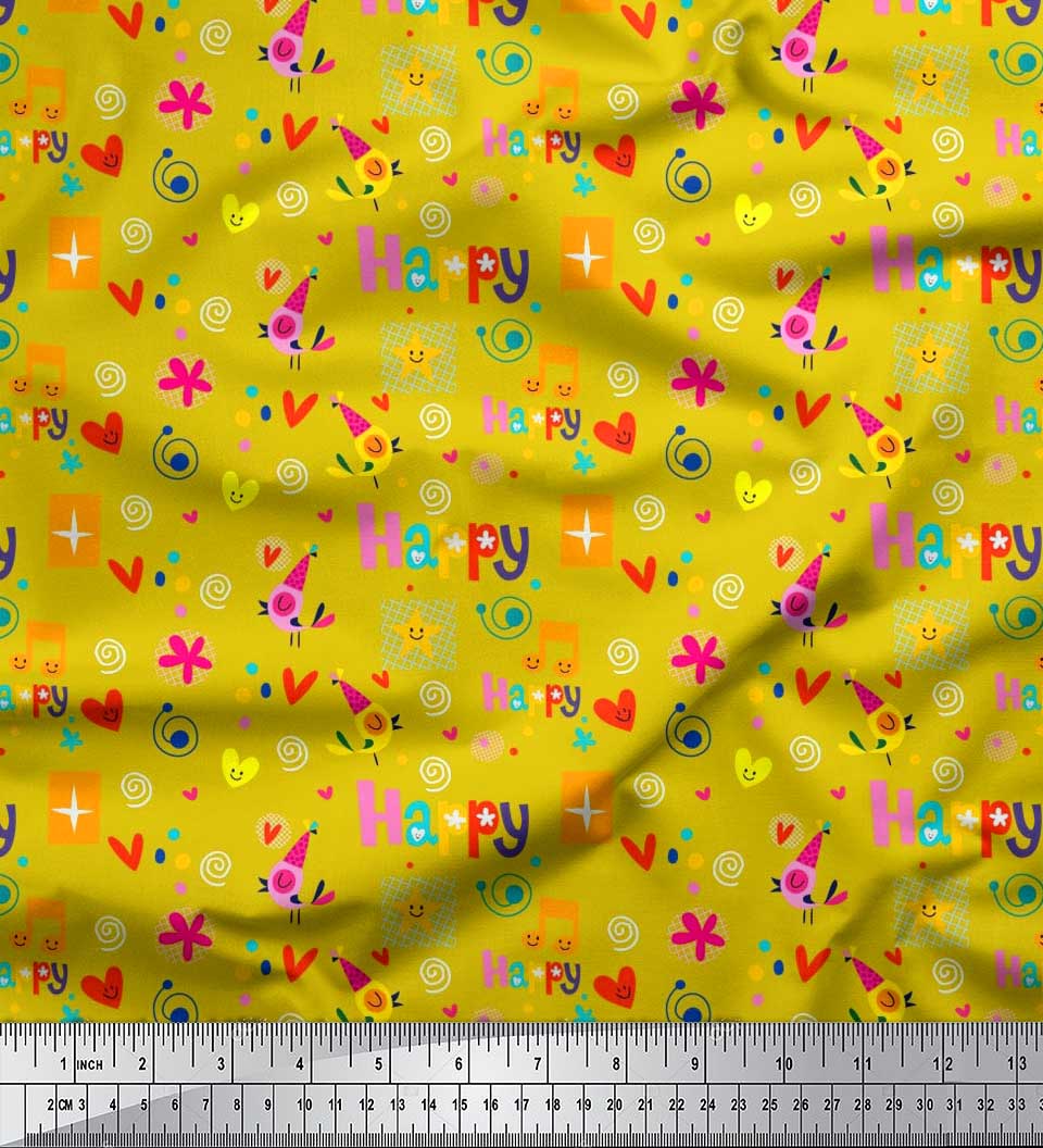 

Soimoi Japan Crepe Satin Fabric Birthday Theme Party Print Fabric by the metre 42 Inch 42 Inch Wide - Poly Crepe жовтий
