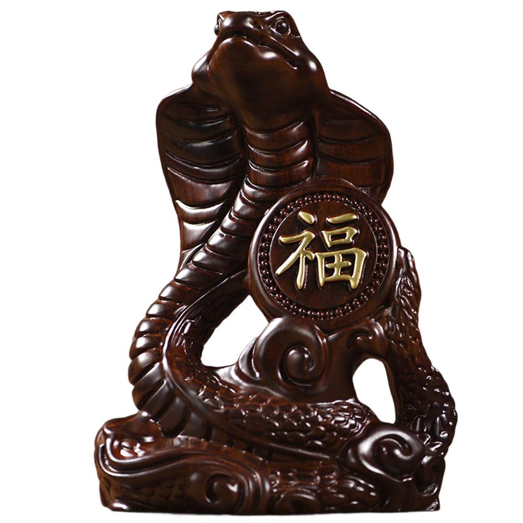 New Years Gift Wooden Zodiacs Snake Figurine Landscape Ornament for Home Decorations Office Desk Accessories
