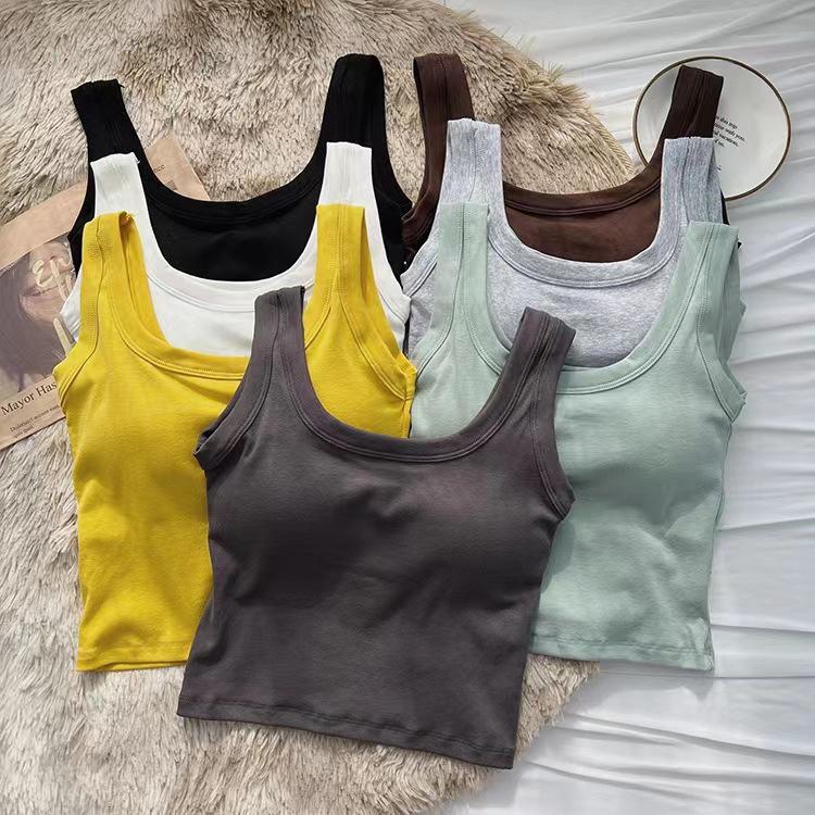 Candy Color Women’s Strappy Crop Tank Top with Padded Cup - Slim Fit
