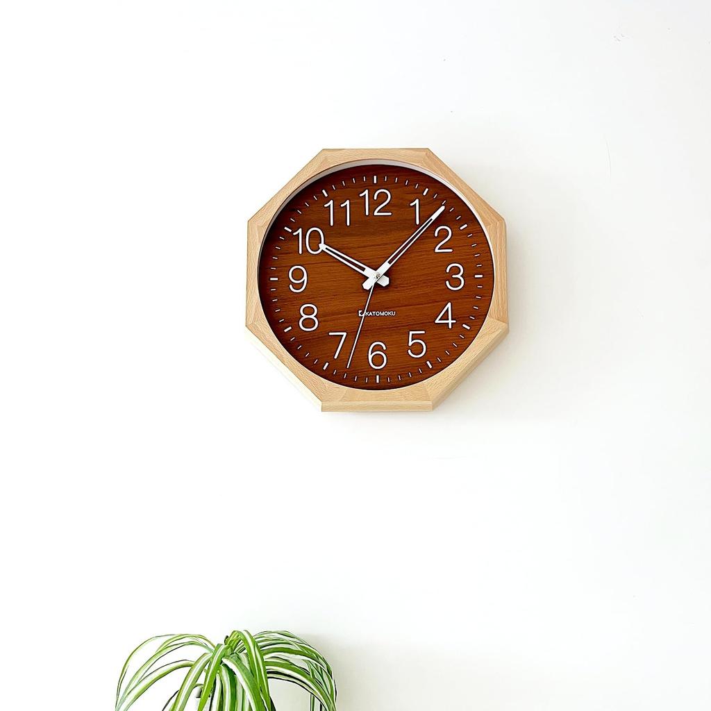 KATOMOKU muku clock 2 Octagonal Wall Clock with Continuous Second Diameter KM-73NARC8 Hand, 30.0cm (Radio-Controlled)