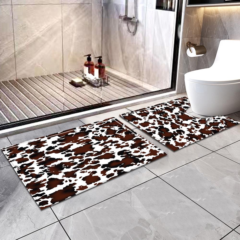 Shower Curtain Bathroom Floor Mat Combination Two-Piece Set Toilet Toilet Carpet Shower Room Cow Pattern Mat