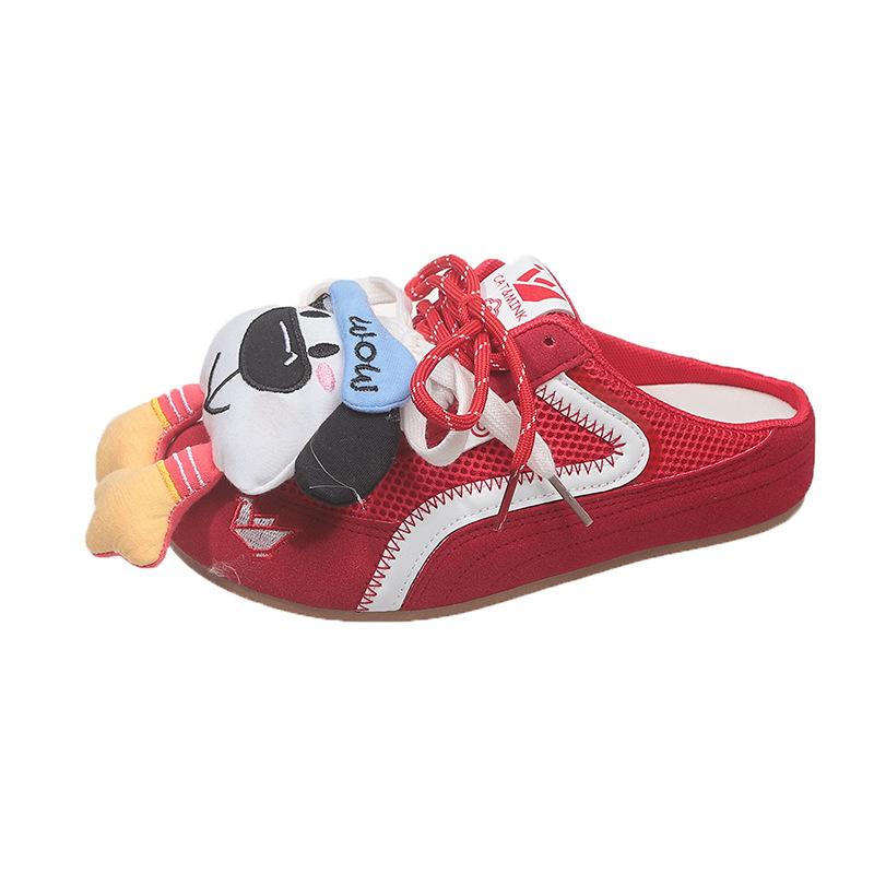 Simple and fashionable breathable bag head half slippers women's 2025 summer new heelless Forrest Gump shoes red casual cool slippers