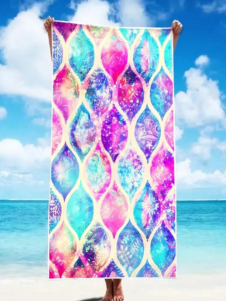 Watercolor Ogee Beach Towel - Boho Geometric Pattern, Soft Microfiber, Multiple Sizes