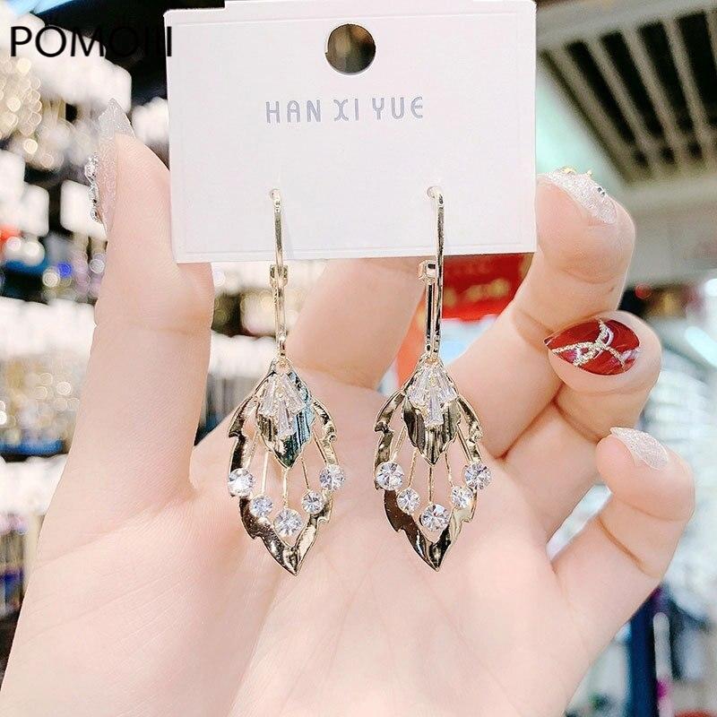 Women Earring Geometric Leaf Earrings Zircon Super Flash