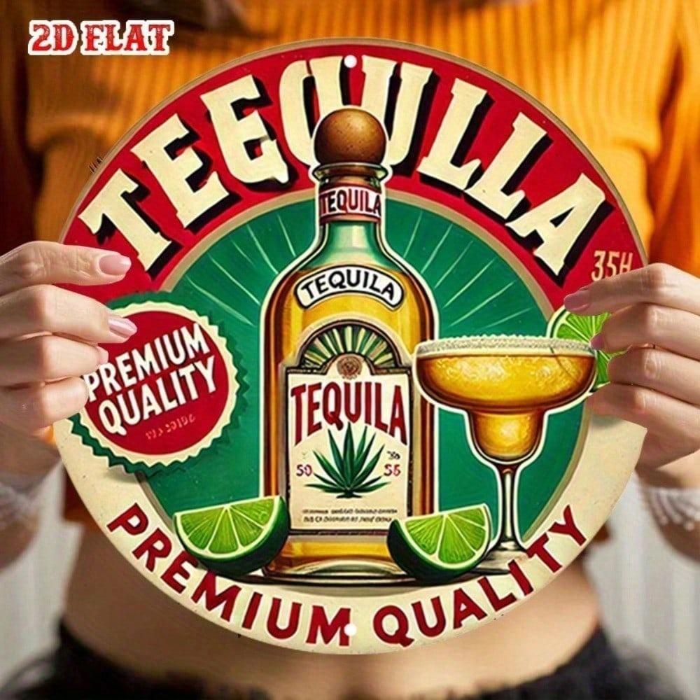 Vintage Tequila Aluminium Metallschild Rund 20 cm 2D Kunst Hausbar Man Cave Garage Wanddekor