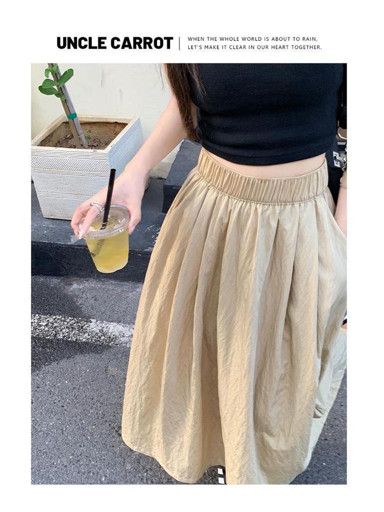 Yamamoto High-Waisted Pleated Long Skirt - Slimming, Solid Color, Versatile Japanese Casual Summer Style