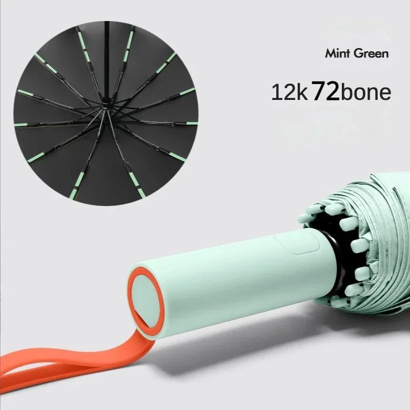 

Super Strong Windproof Full Automatic Umbrella for Men and Women 72 Bone Large Size Rainproof UV Protection Folding Umbrella мятный зеленый