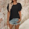 Women's Casual Fashion Round Neck Solid Color Hollow Short Sleeve T-shirt Top