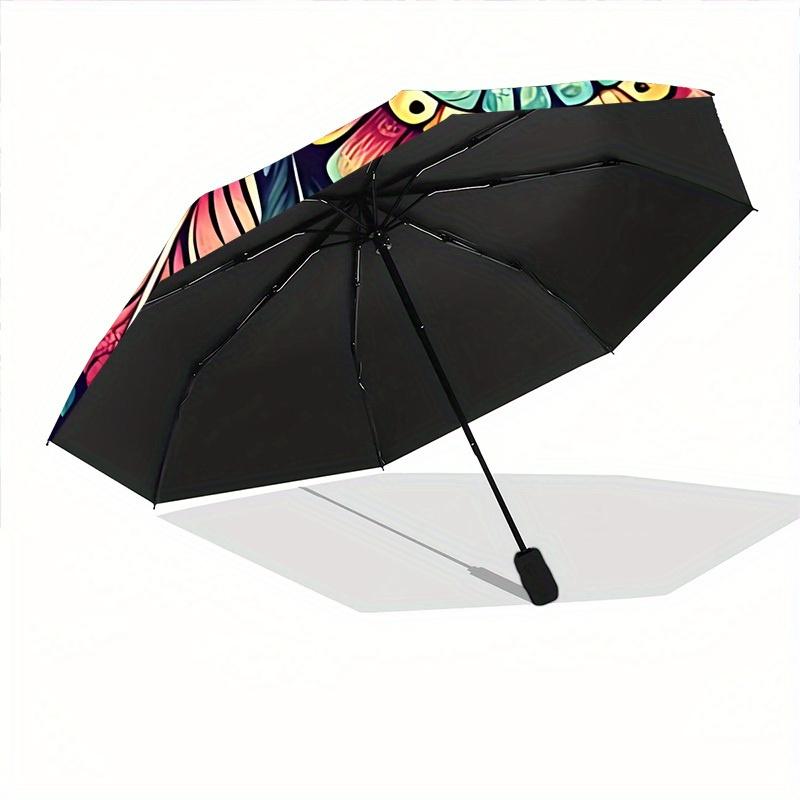 1pc Owl Mandala Automatic Open/Close Umbrella with Windproof, Functional Design, 8-Rib Sturdy Canopy