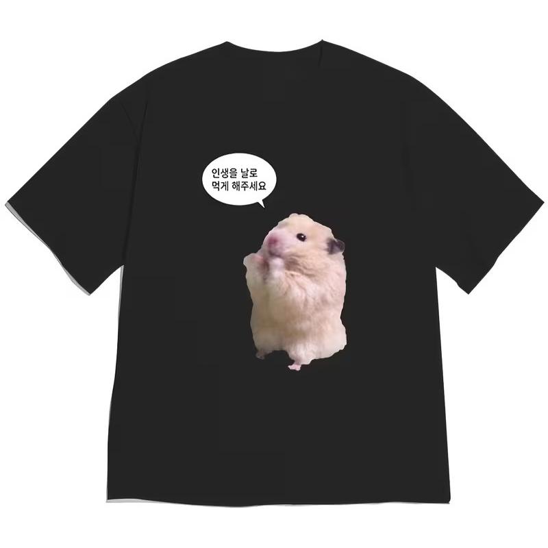 Interesting Hamster Headphone Pattern Cotton Printed Unisexs And Wounisexs Personalized Tshirt Summer New Loose Casual Tshirt