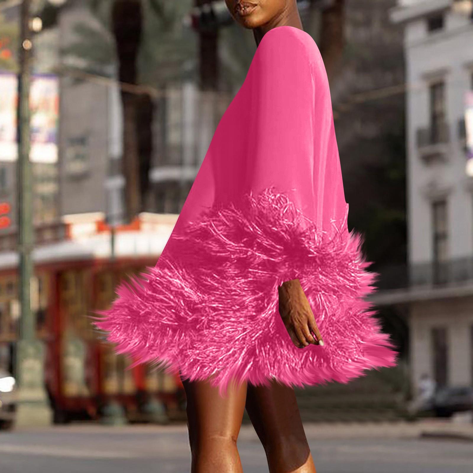 

Women s Fashion Solid Color Round Neck Long Sleeve Patchwork Casual Dress S