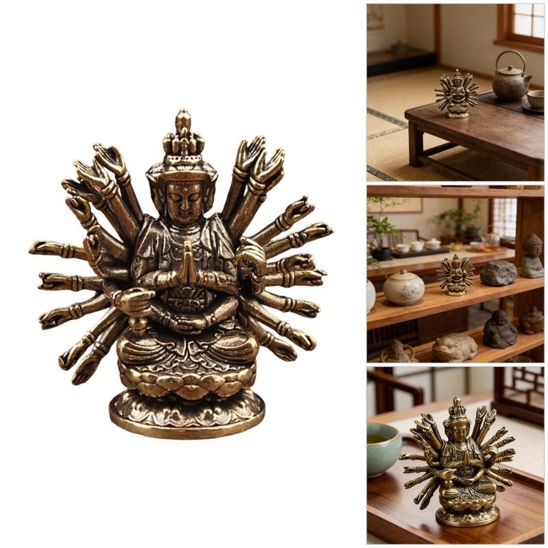 Elegant Brasses Thousand Hands Guanyin Statue Buddhist Decors For Home Office Meditations Space Spiritual Gift Ornament