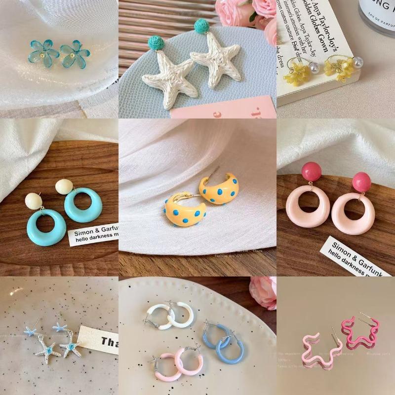 Dopamine Color Circle Earrings Women's Summer Personality Sweet Versatile Silver Needle Earrings Fashion Design Contrasting Color Earrings