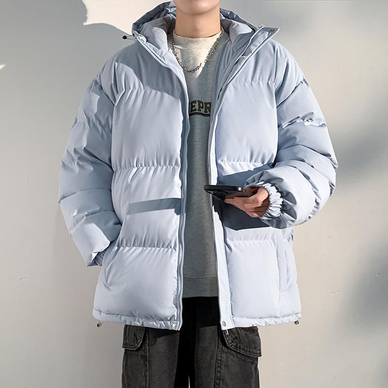 Cotton clothes men's winter thickened loose solid color windproof warm hooded casual down cotton bread clothes trendy brand jacket