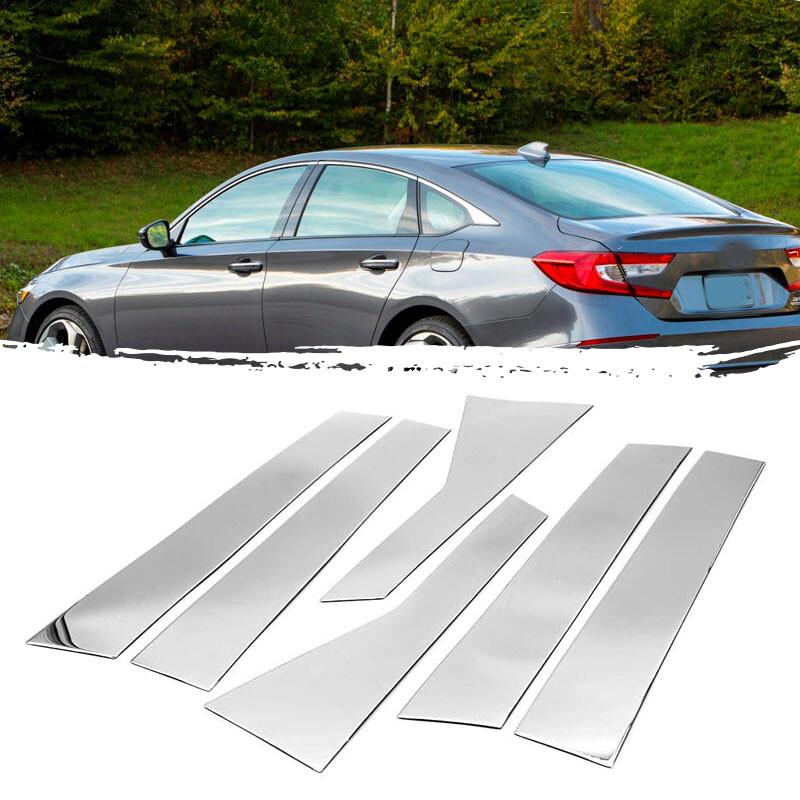 6PCS Pillar Posts Door Trims Cover Molding Chrome Fit For Honda Accord 2018-2020