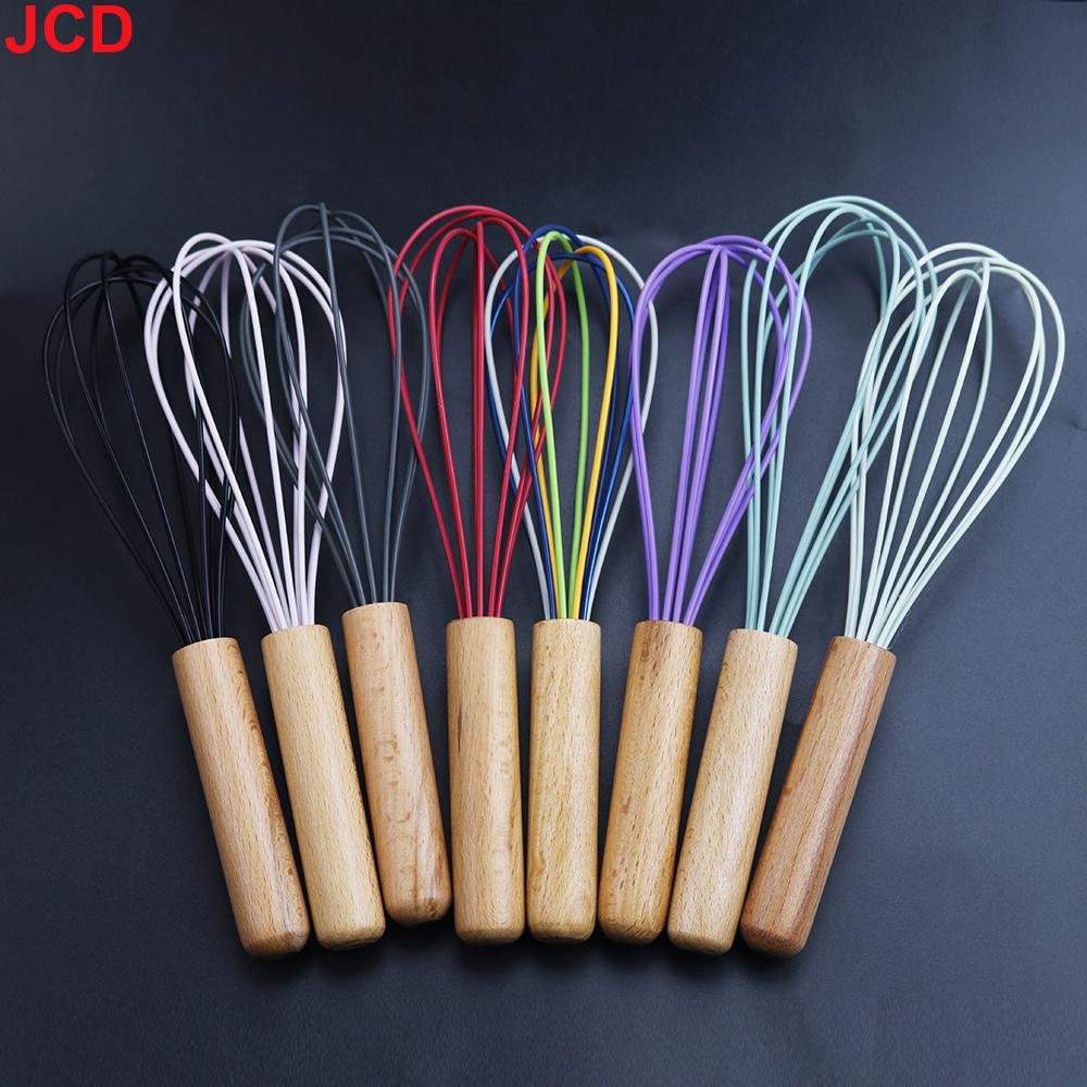 JCD Silicone Egg Beater Whisk Wooden Handle Kitchen Hand Egg Beater Gadgets Kitchen Tools Baking Accessories