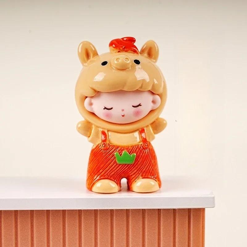 Chinese Zodiac Cartoon Figurines Resin Cute Doll House Miniatures Office Desktop Car Decorations Cute Handmade Mini Ornaments