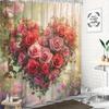 Romantic Heart-Shaped Roses Print Waterproof Shower Curtain For Bathroom, Soft Floral Design High-End Toilet Partition Curtain