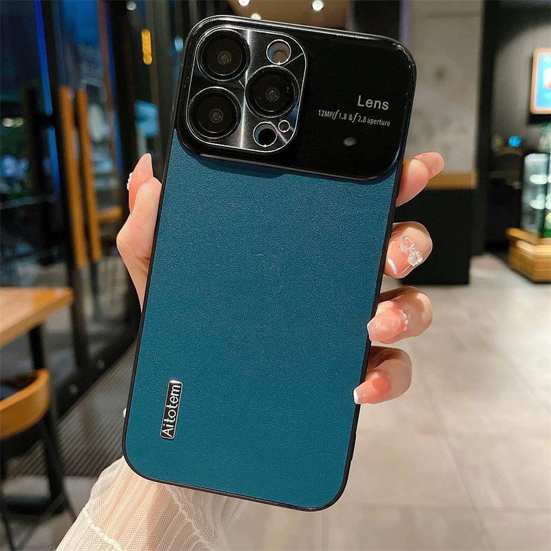 Funda de lujo nueva con patrón de cuero liso, ventana grande con película para lente, adecuada para iPhone 14 13 12 11 Pro Max, fundas todo incluido anticaídas